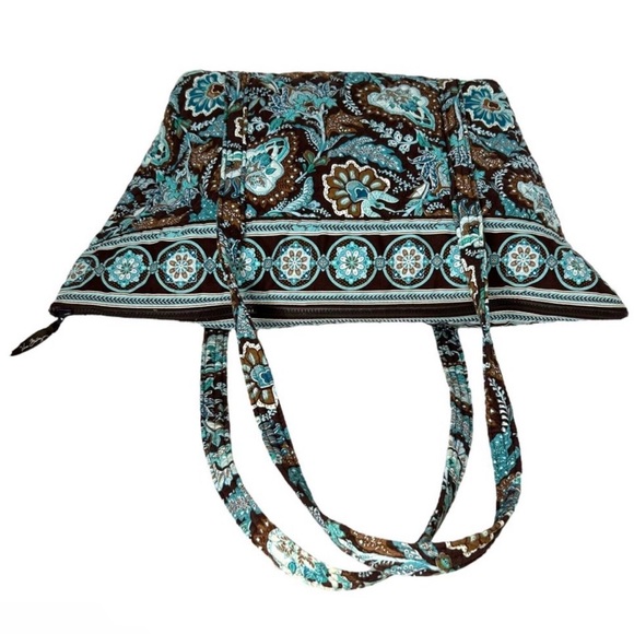 VERA BRADLEY Zip Tote Bag Java Blue 2006 Pattern Turquoise Brown Teal Strap - Picture 3 of 9
